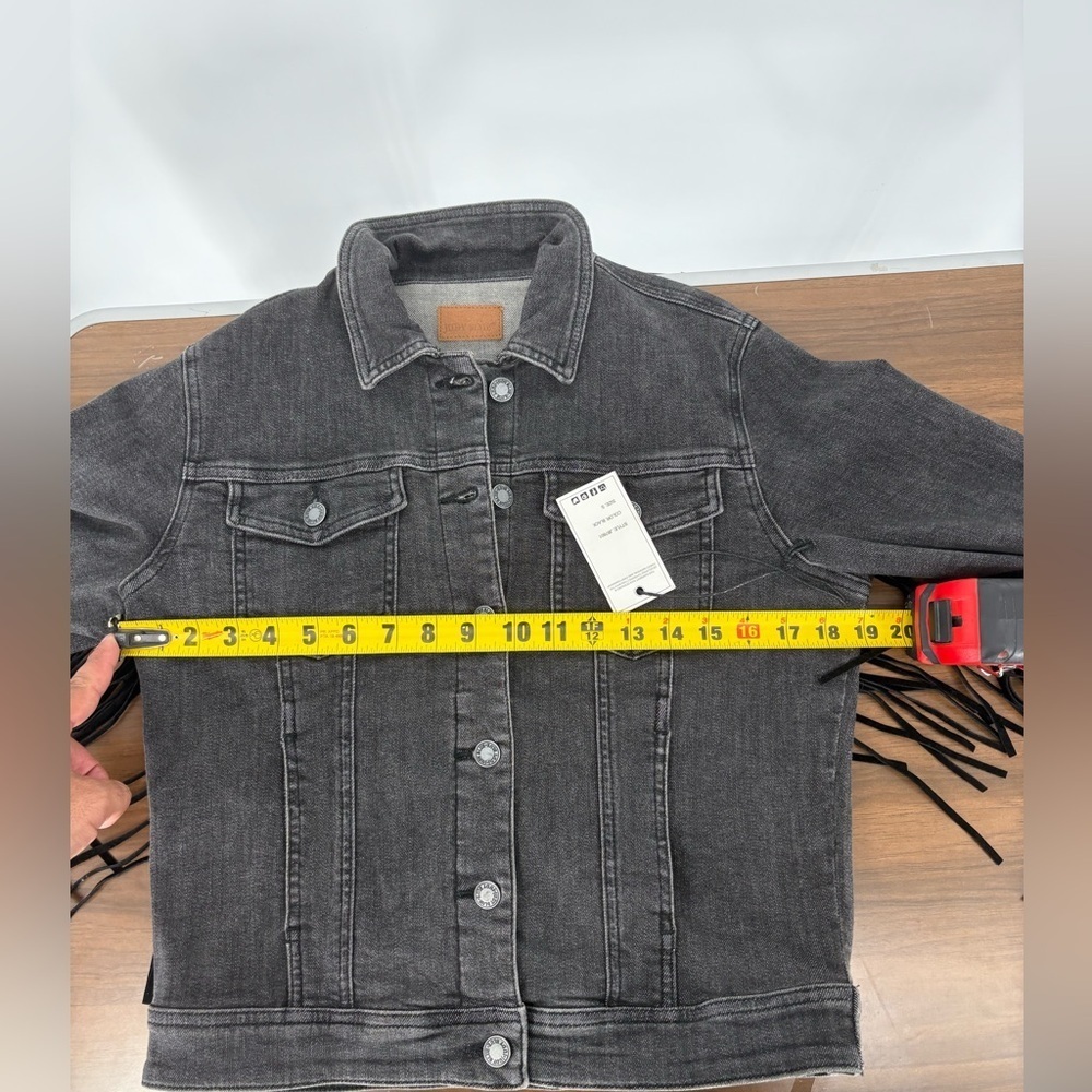 Judy Blue Black Gray Fringe Denim Jacket - Picture 10 of 11